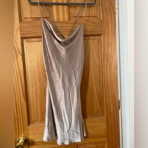 Oak + Fort Gold Satin Slip Dress XL Cowl Neck Strappy Back Mini 90’s